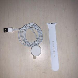 Apple Watch charger and M/L band white sports band